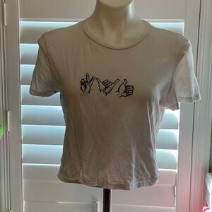 Chic White Crop Top with Hand Design